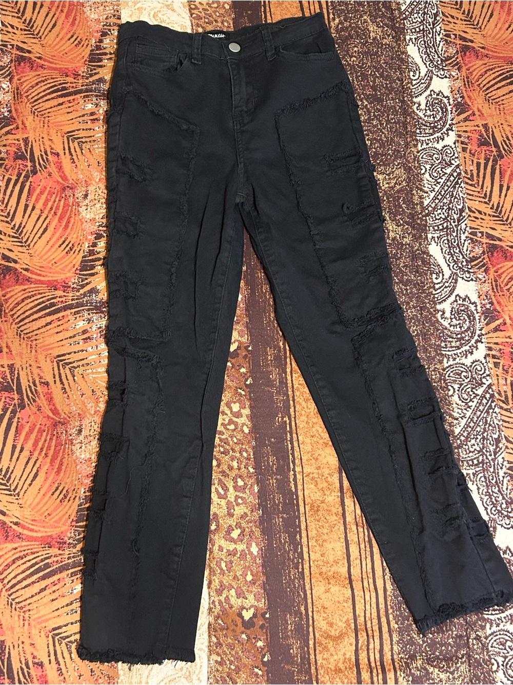 Fashion Nova Black Frayed Bootcut Cargo Jeans